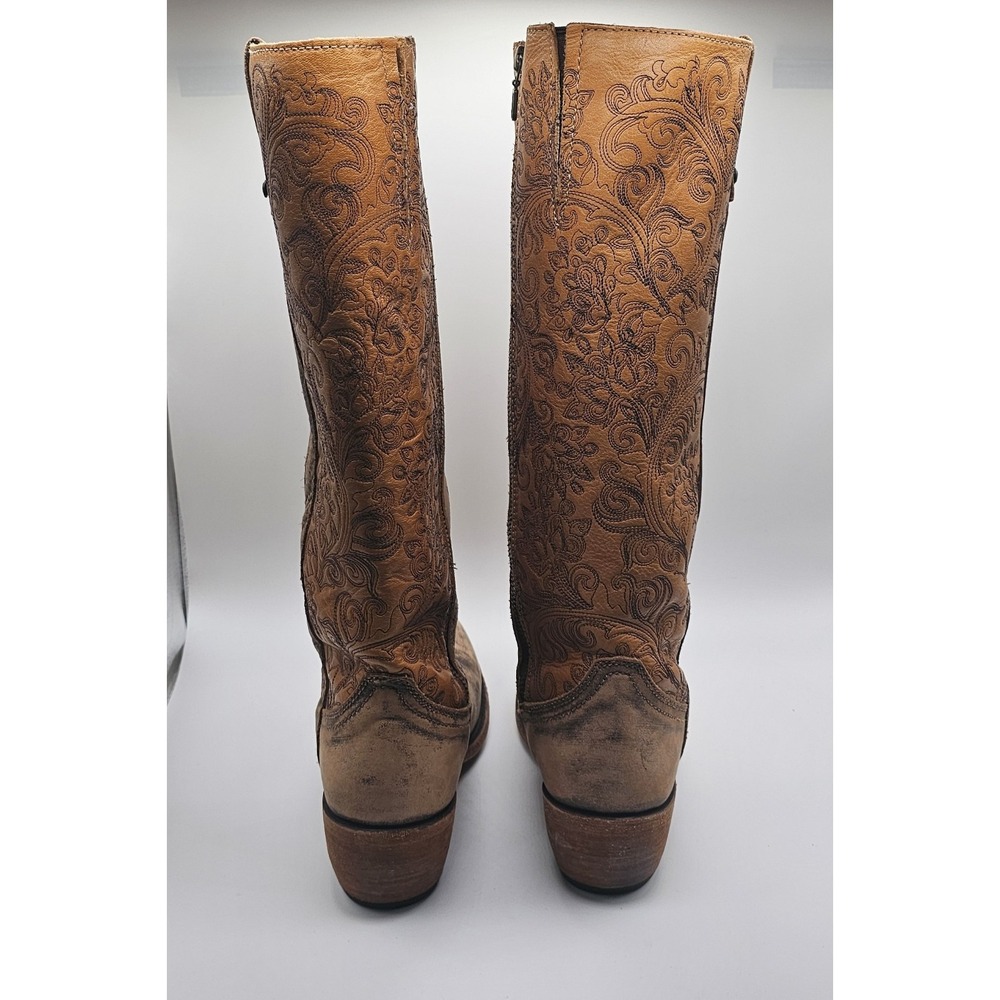 Liberty Black Boots Sz 8 Brown Leather Knee High Western Riding Tall Distressed - Picture 4 of 7